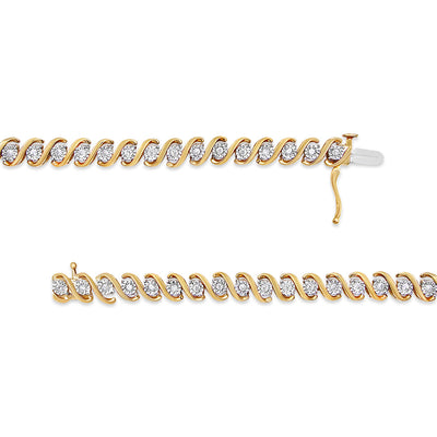 Pulsera de Tenis S-Curve de Diamantes Chapada en Oro Amarillo de 14K - 7"