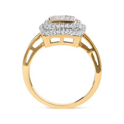Bague Halo Composite en Diamant en Or Jaune 10K 1/2 cttw - Taille 7