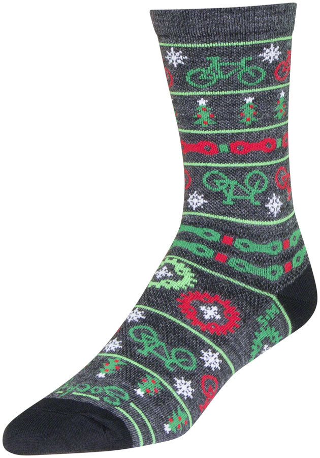 Chaussettes Crew Merry Ride en Laine SockGuy - Gris/Rouge/Vert