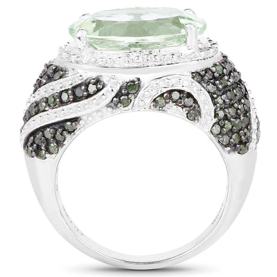 5.98 Carat Green Amethyst & Diamond Sterling Silver Ring