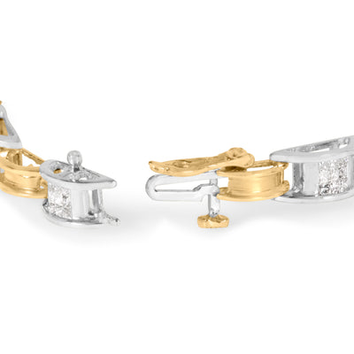 Pulsera de eslabones de diamantes en corte princesa de oro bicolor de 14K