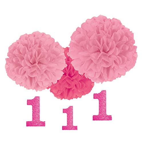 Conjunto de Decoraciones Fluffy para el 1er Cumpleaños de Amscan - Rosa