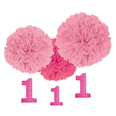 Amscan 1st Birthday Fluffy Decorations Set - Pink