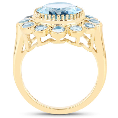 14K Yellow Gold Plated Blue Topaz Cocktail Ring