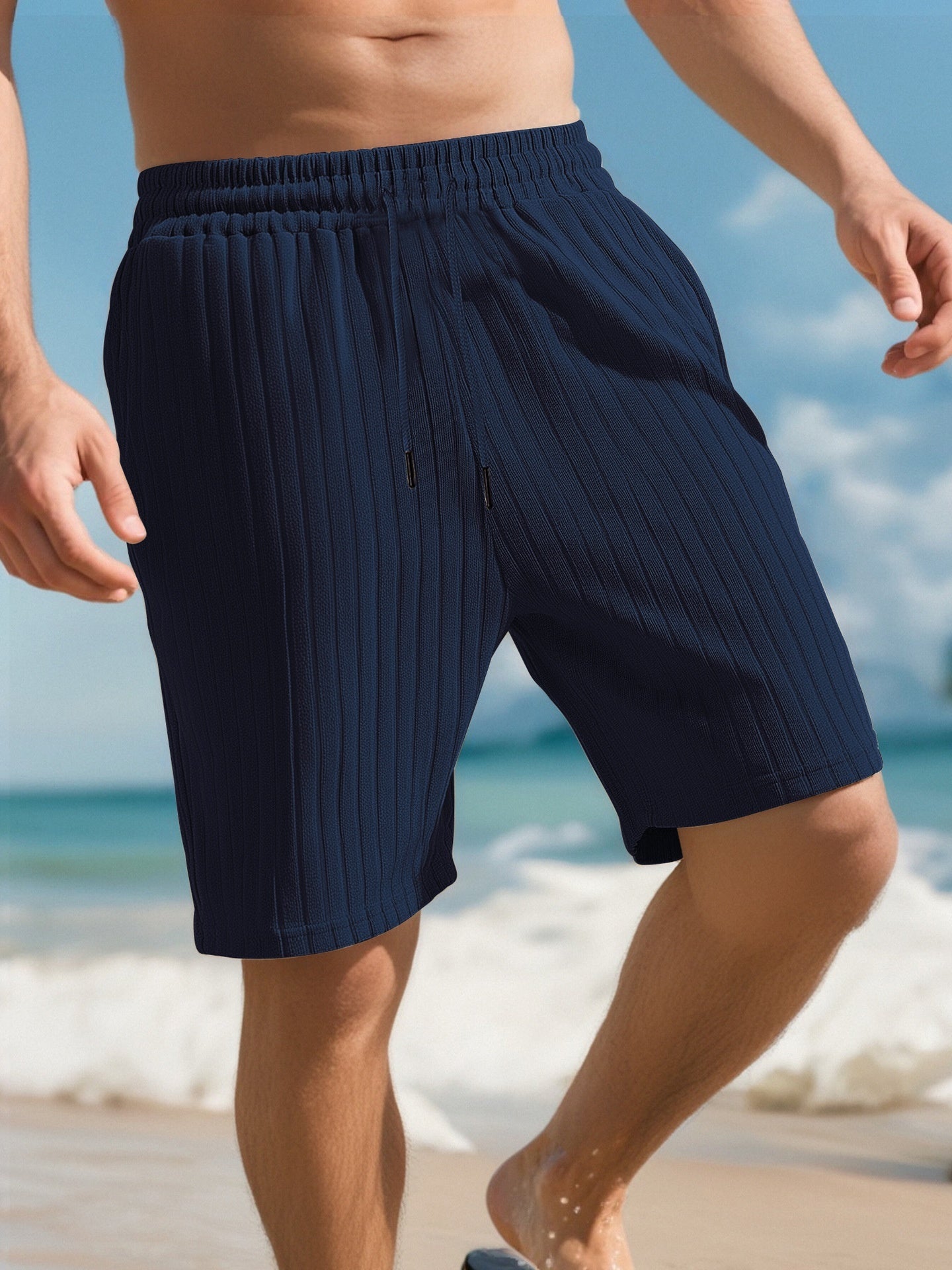 Men's Striped Jogger Shorts with Multi-Bag Design
