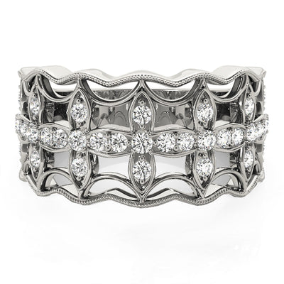Diamond Studded Four Leaf Clover Ring in 14k White Gold