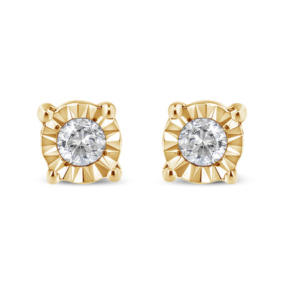10K Yellow Gold Plated Sterling Silver Diamond Stud Earrings
