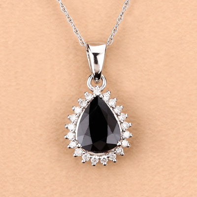 2.09 Carat Blue Sapphire & Diamond 14K White Gold Pendant