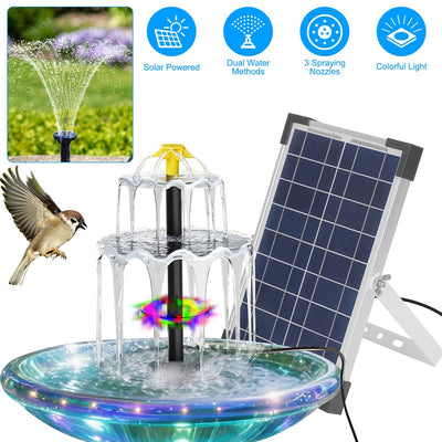 3-Tier Solar Bird Bath Fountain with Colorful LED Lights