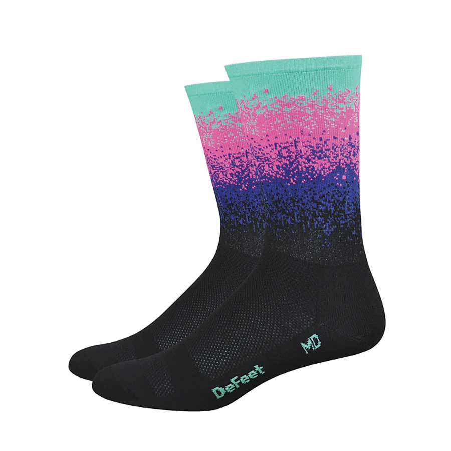 Calcetines Deportivos DeFeet Aireator de 6" en Negro/Celeste - XL