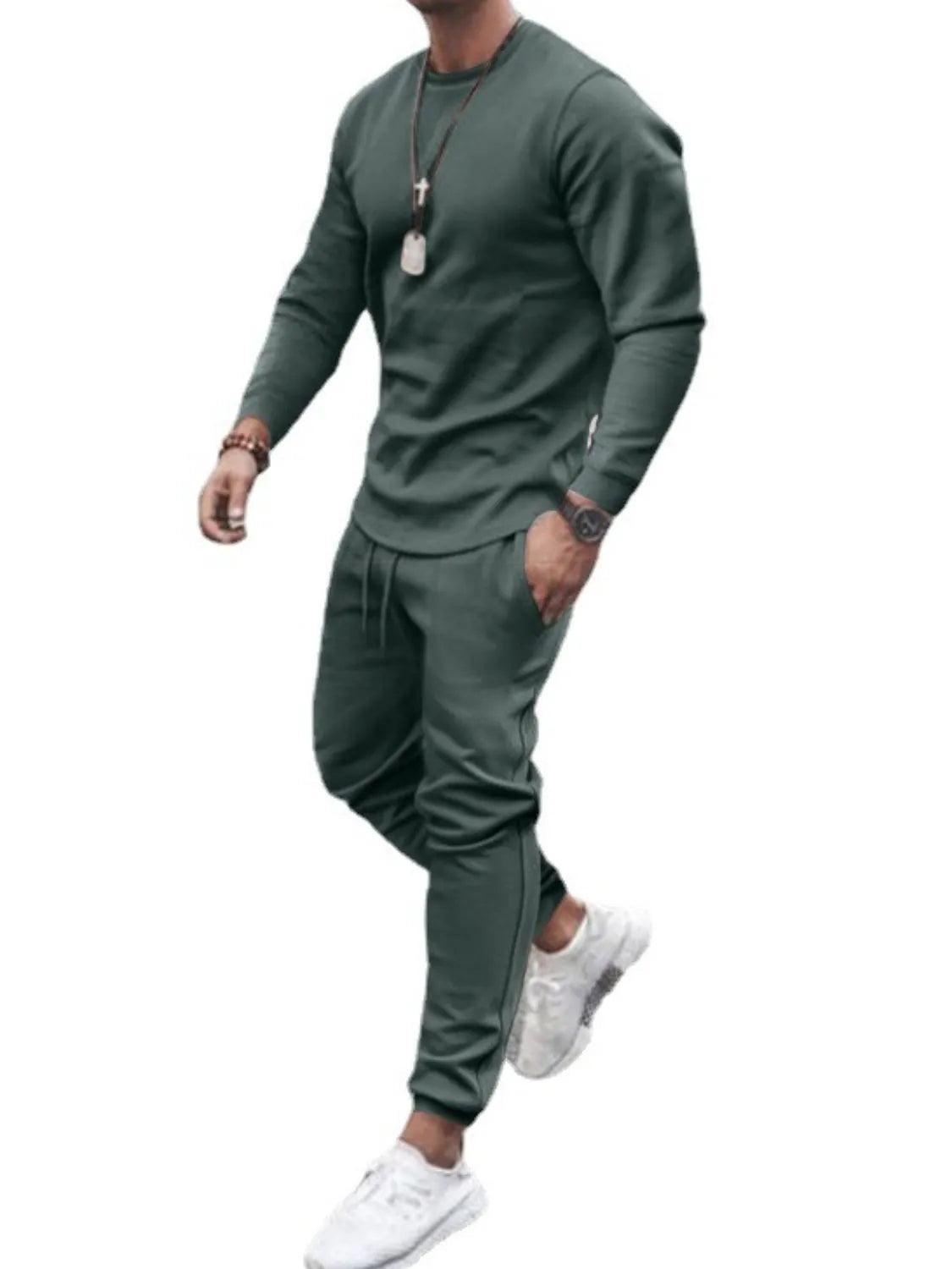 Ensemble haut à col rond à manches longues et pantalon grande taille pour hommes