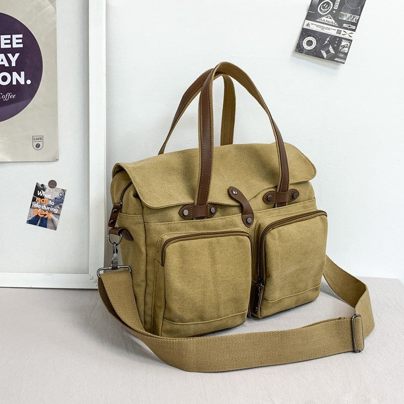 Multi-Compartment Canvas Crossbody Bag for Outdoor Travel