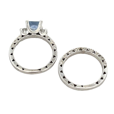 Ensemble de Bagues de Fiançailles de Style Antique en Or Blanc 14KT