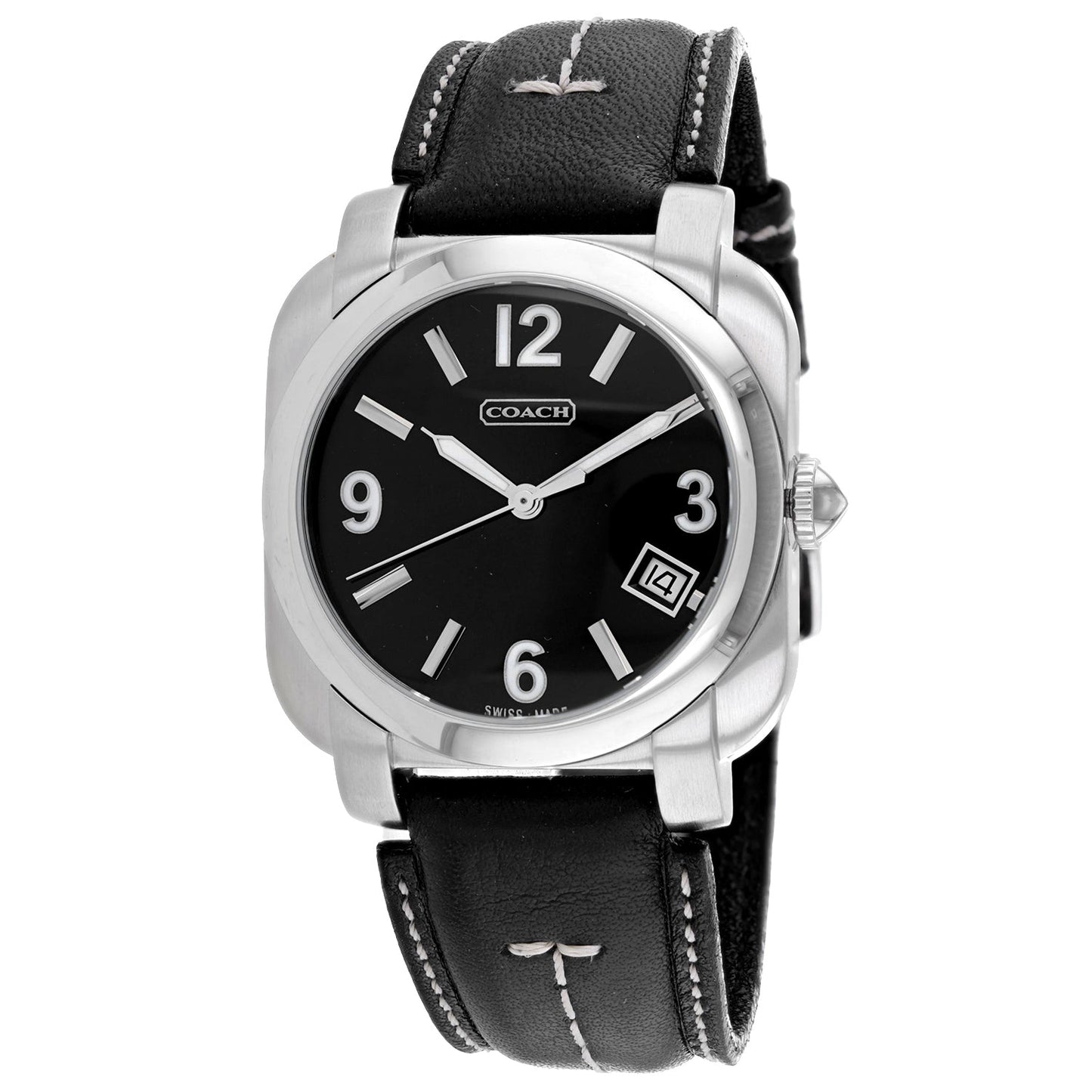 Coach Men's Black Leather Silver Quartz Watch