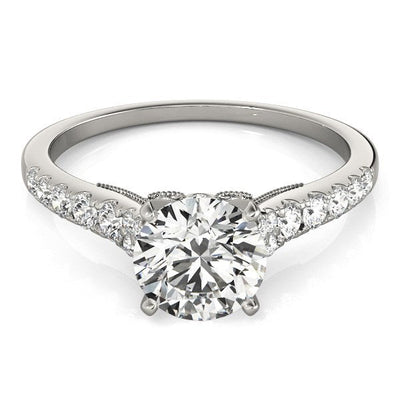 14k White Gold Diamond Engagement Ring with Single Row Band