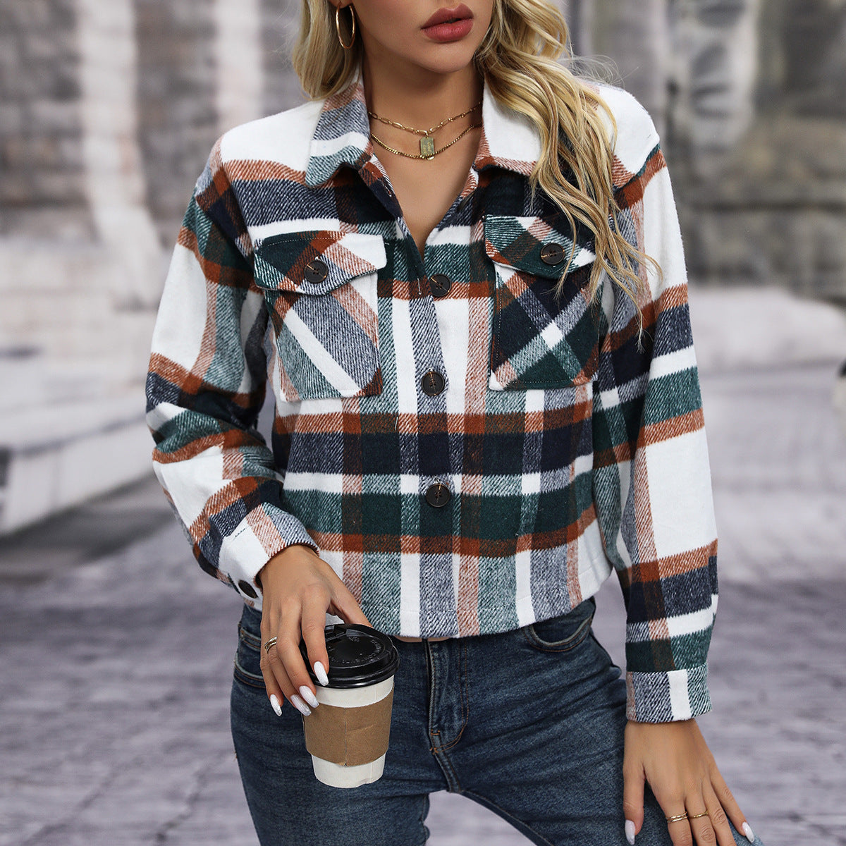 Plaid Women's Woolen Short Coat for Autumn & Winter