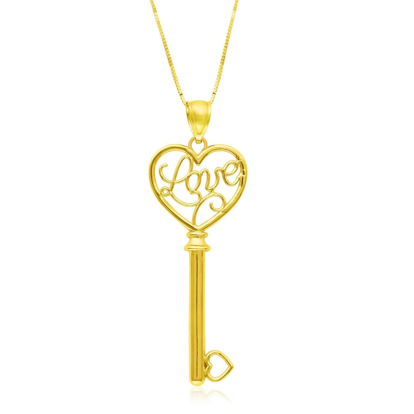 14k Yellow Gold Skeleton Key LOVE Pendant