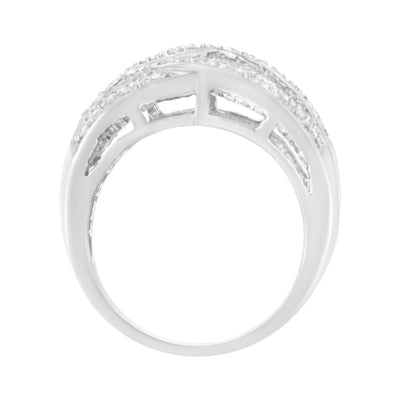 .925 Sterling Silver Channel Set Diamond Bypass Ring - Size 7