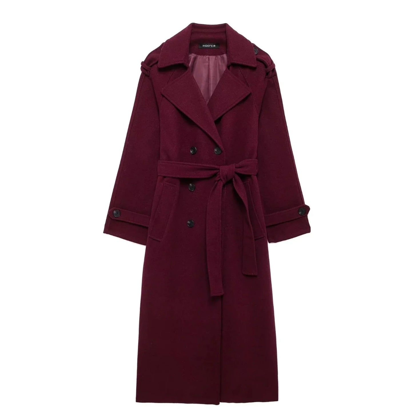 Elegante Abrigo Maxi de Solapa Burdeos