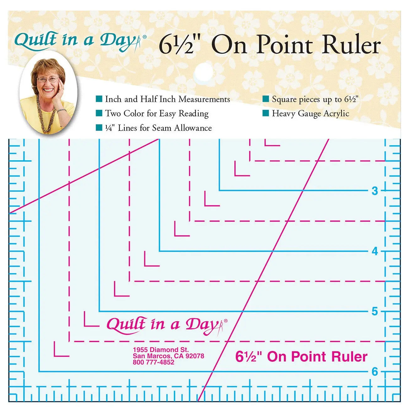 6-1/2in On Point Ruler for Quilting Precision