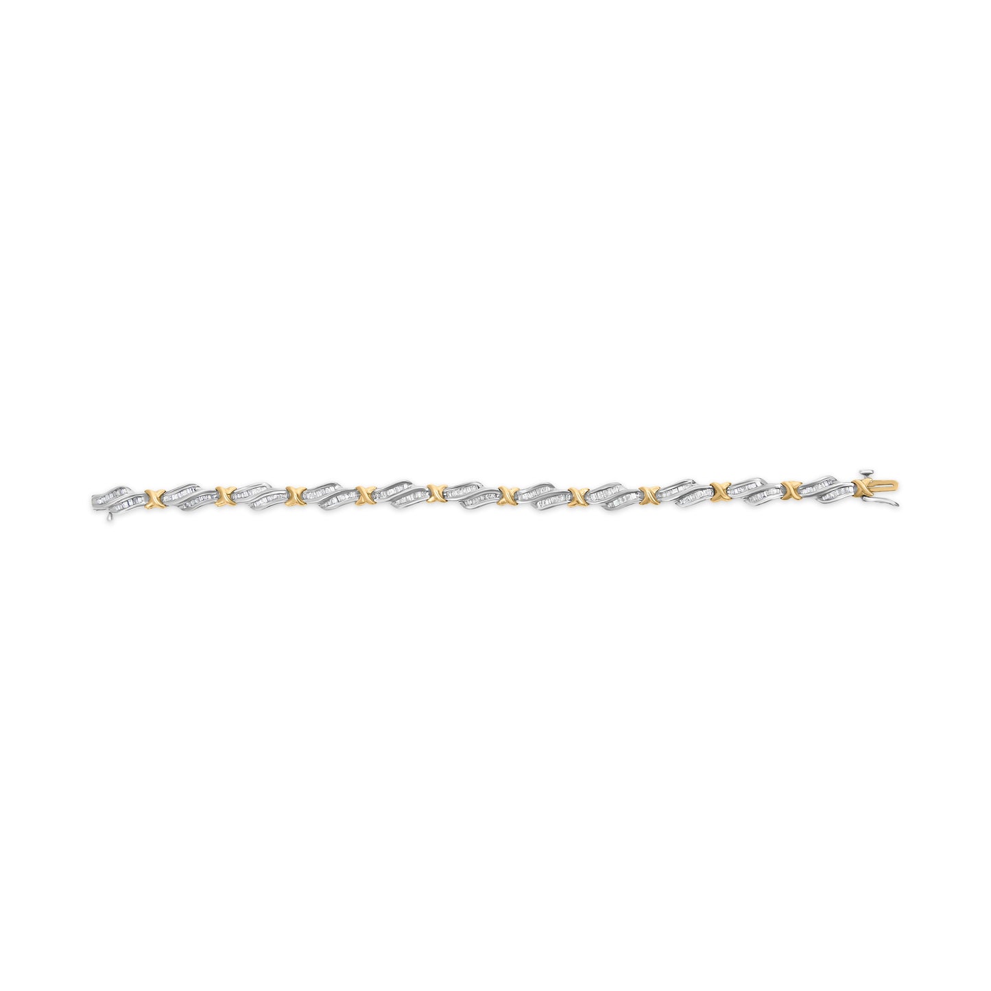 10k Two-Toned Gold Baguette-Diamond Weave Bracelet - 7"