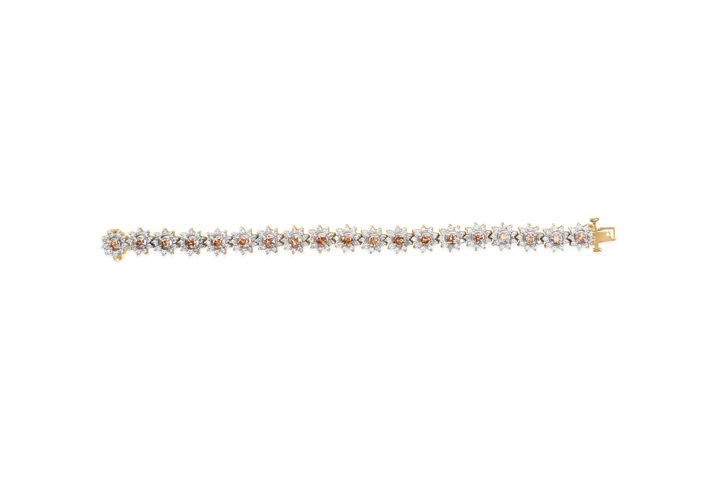 Bracelet en or jaune 14K avec diamants champagne en cluster floral