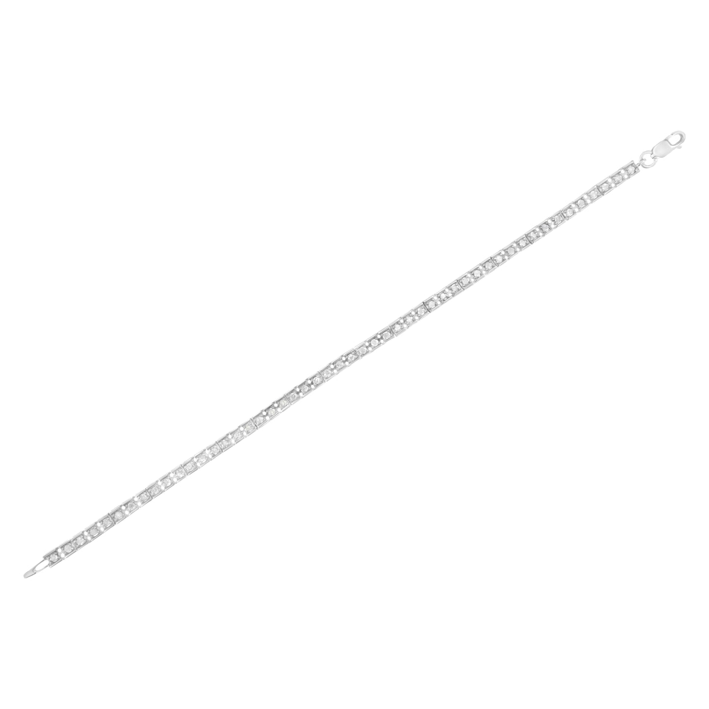 Pulsera de Tenis de Enlace Cuadrado con Diamantes de Plata Esterlina .925 1.0 Cttw