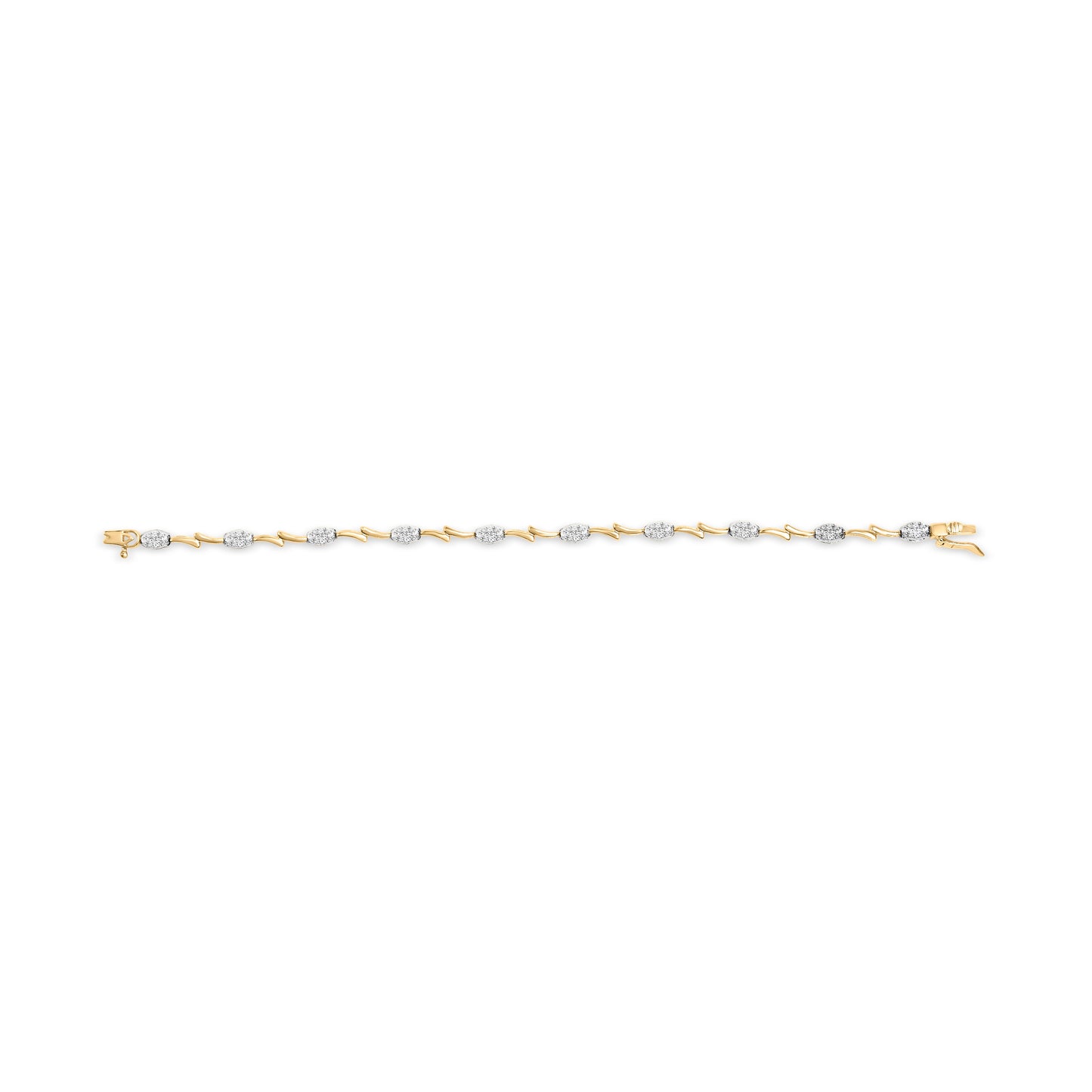 Pulsera de eslabones en forma de óvalo con diamantes de oro blanco y amarillo de 10K - 1.00 Cttw