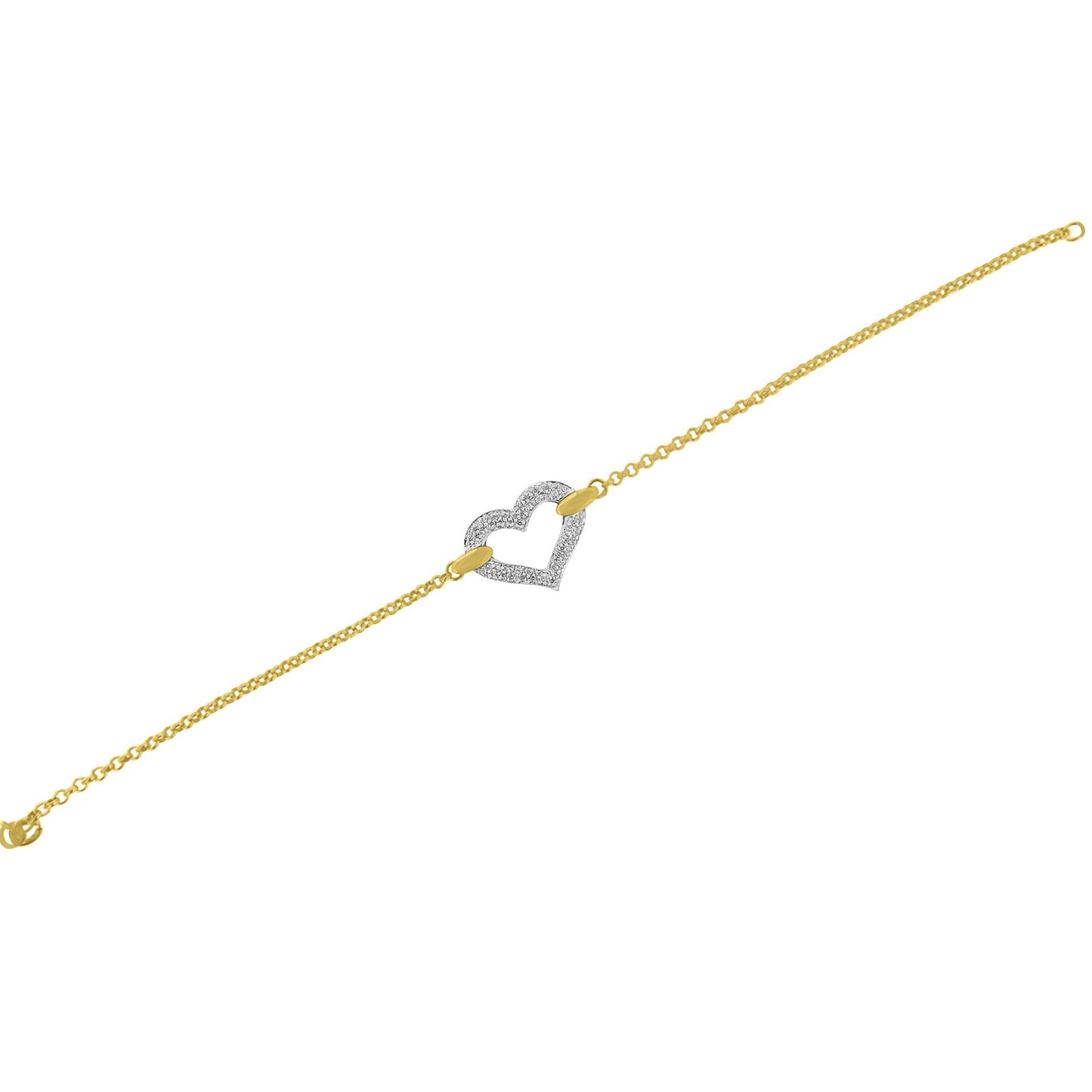 10K Two Tone Gold Diamond Heart Charm Bracelet - 1/4 Cttw