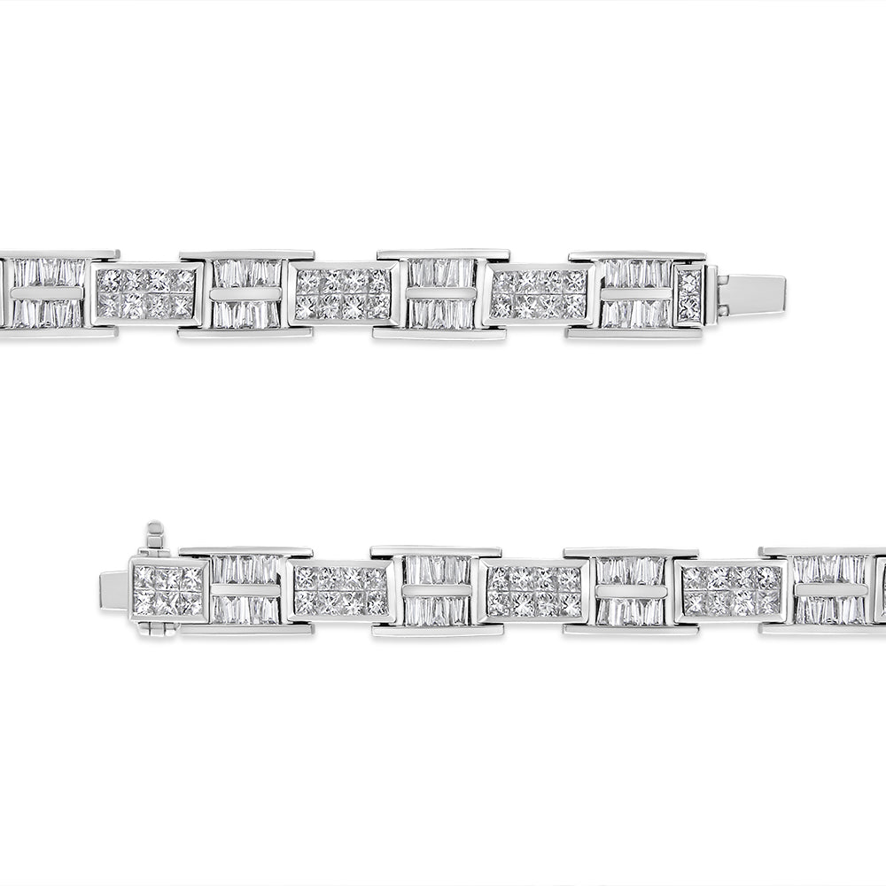 14K White Gold Diamond Panel Link Bracelet - 7 Inches
