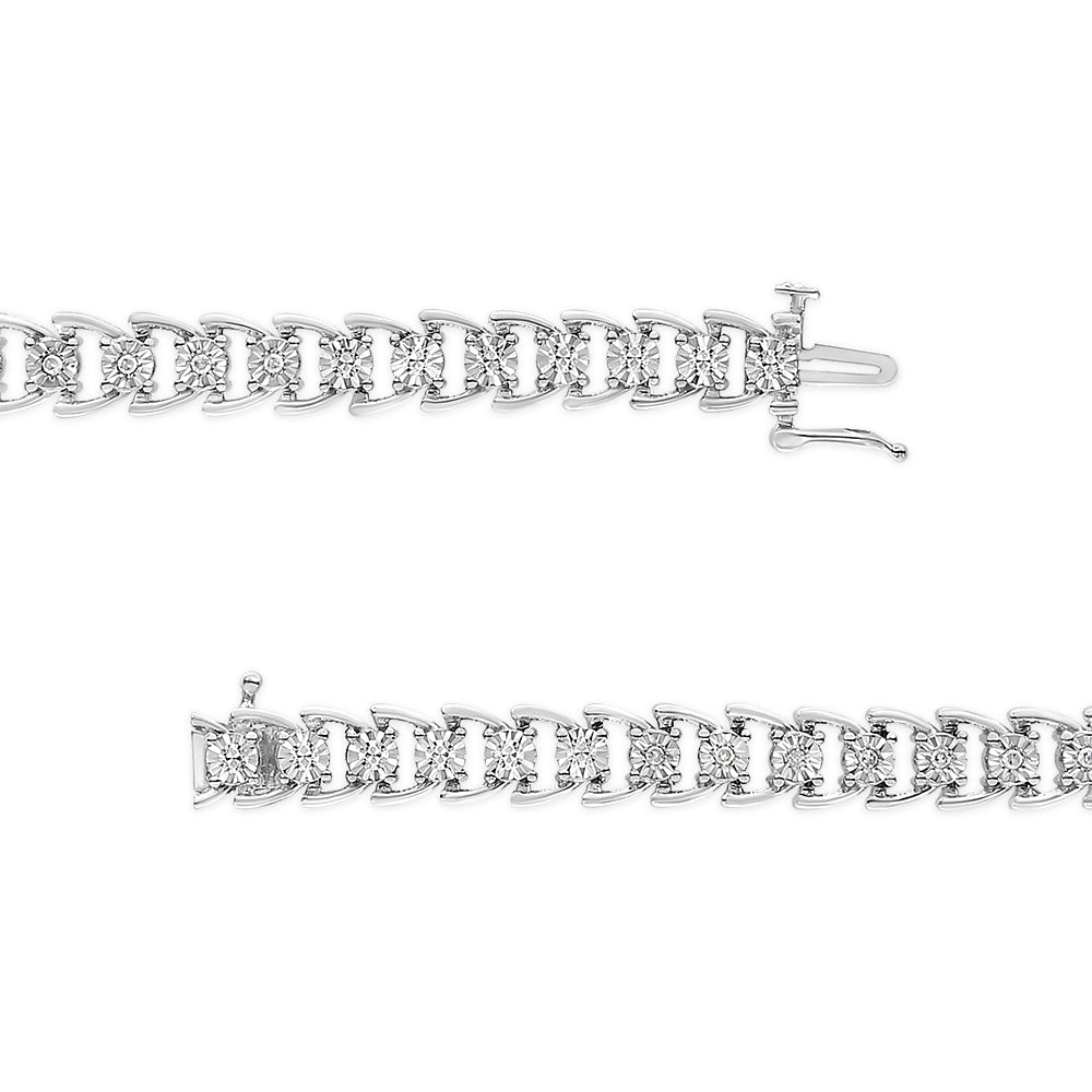 Pulsera abierta de eslabones compuesta de diamantes de plata esterlina .925 - 7.5"