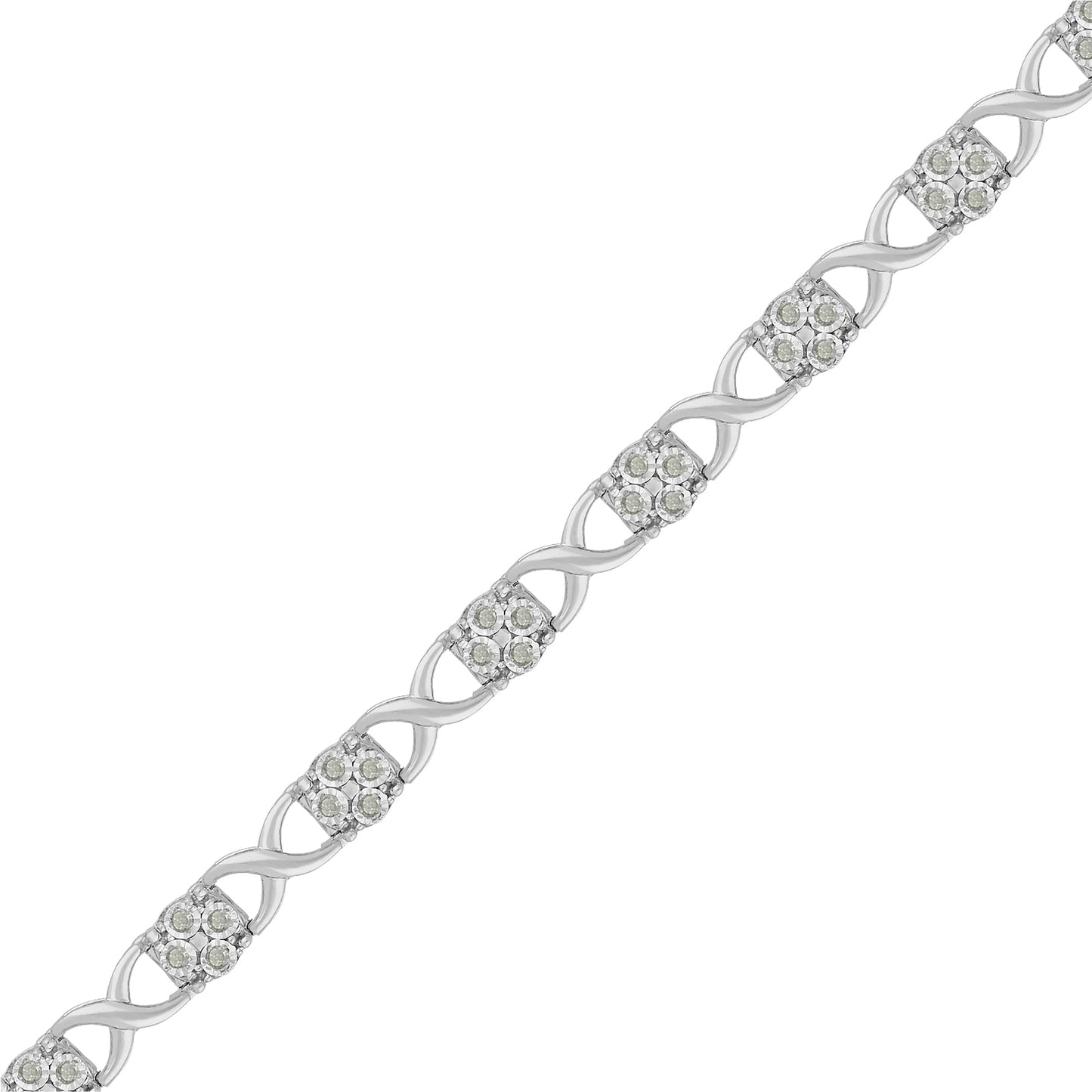 Pulsera de eslabones Love Locks con diamantes de corte rosa en plata de ley