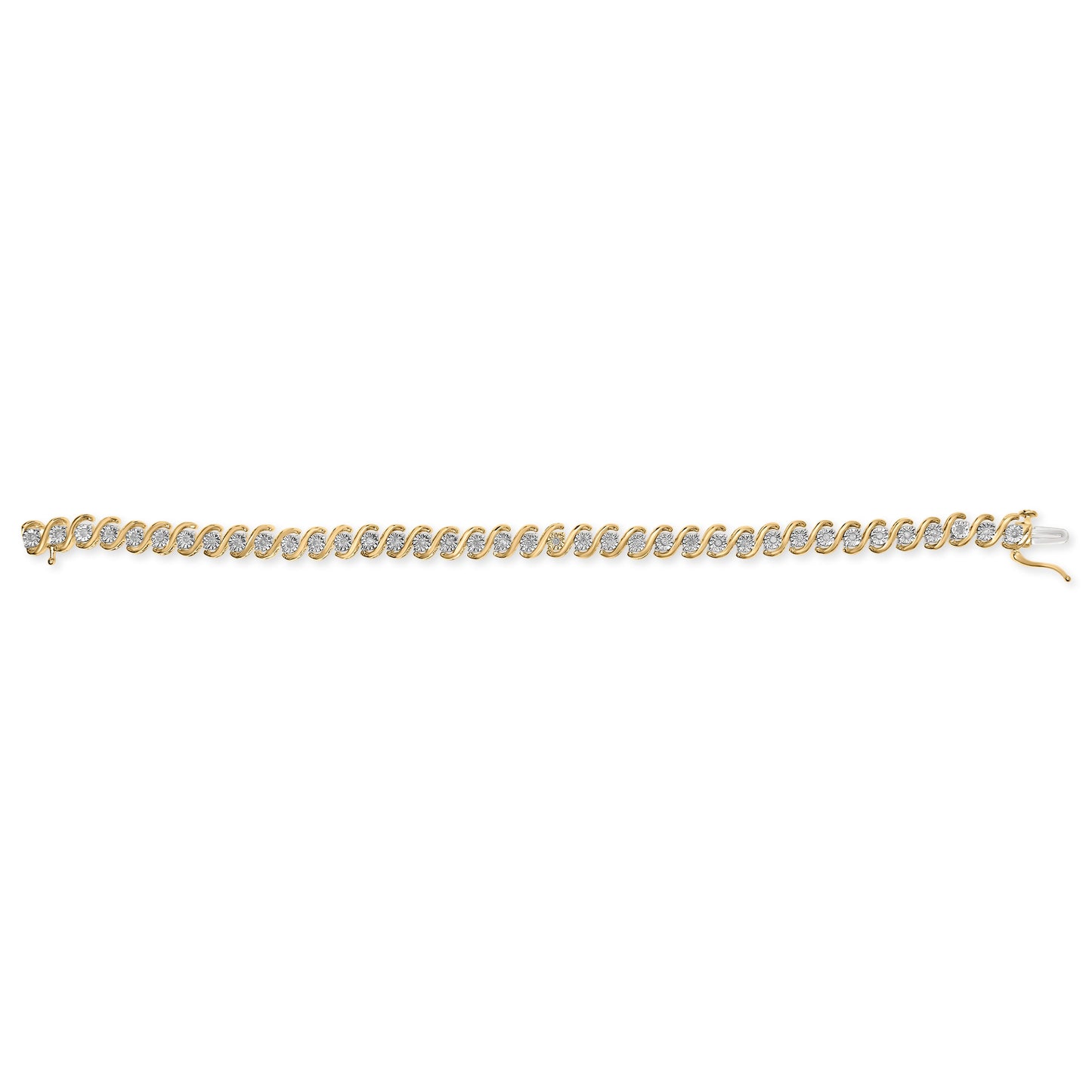 Pulsera de Tenis S-Curve de Diamantes Chapada en Oro Amarillo de 14K - 7"