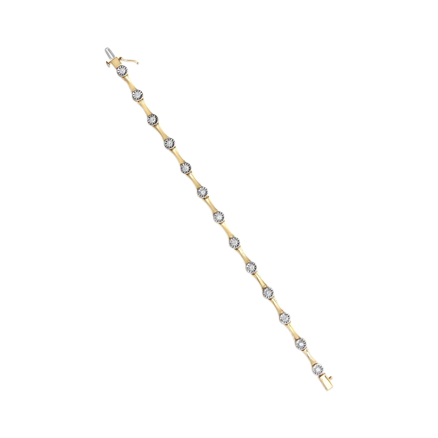 Pulsera de Diamantes con Bezel de Plata Esterlina Baño de Oro de 10K - Tamaño 7"