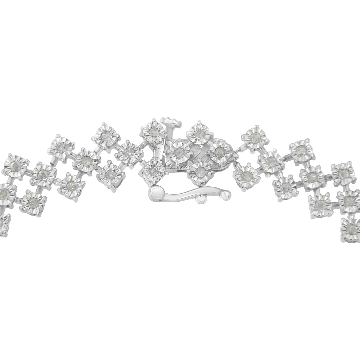 .925 Sterling Silver Zig Zag Link Bracelet with Round Diamonds