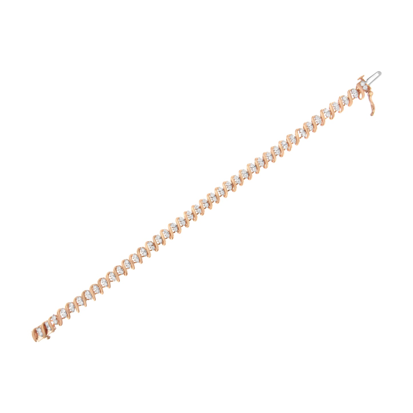 Pulsera de Tenis S Link de Diamantes en Plata de Ley Baño de Oro Rosa de 14KT
