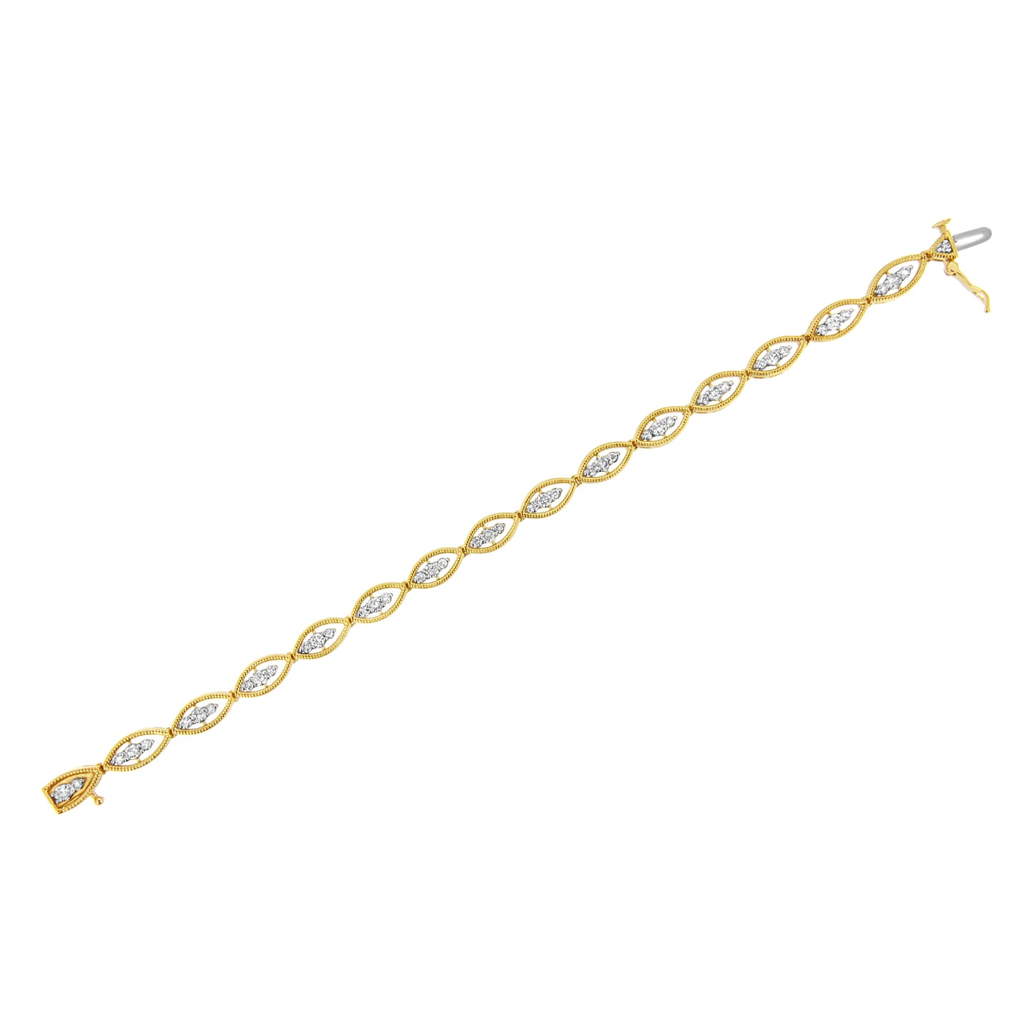 Pulsera de eslabones de plata esterlina chapada en oro amarillo de 10K con diamantes - 7.25"
