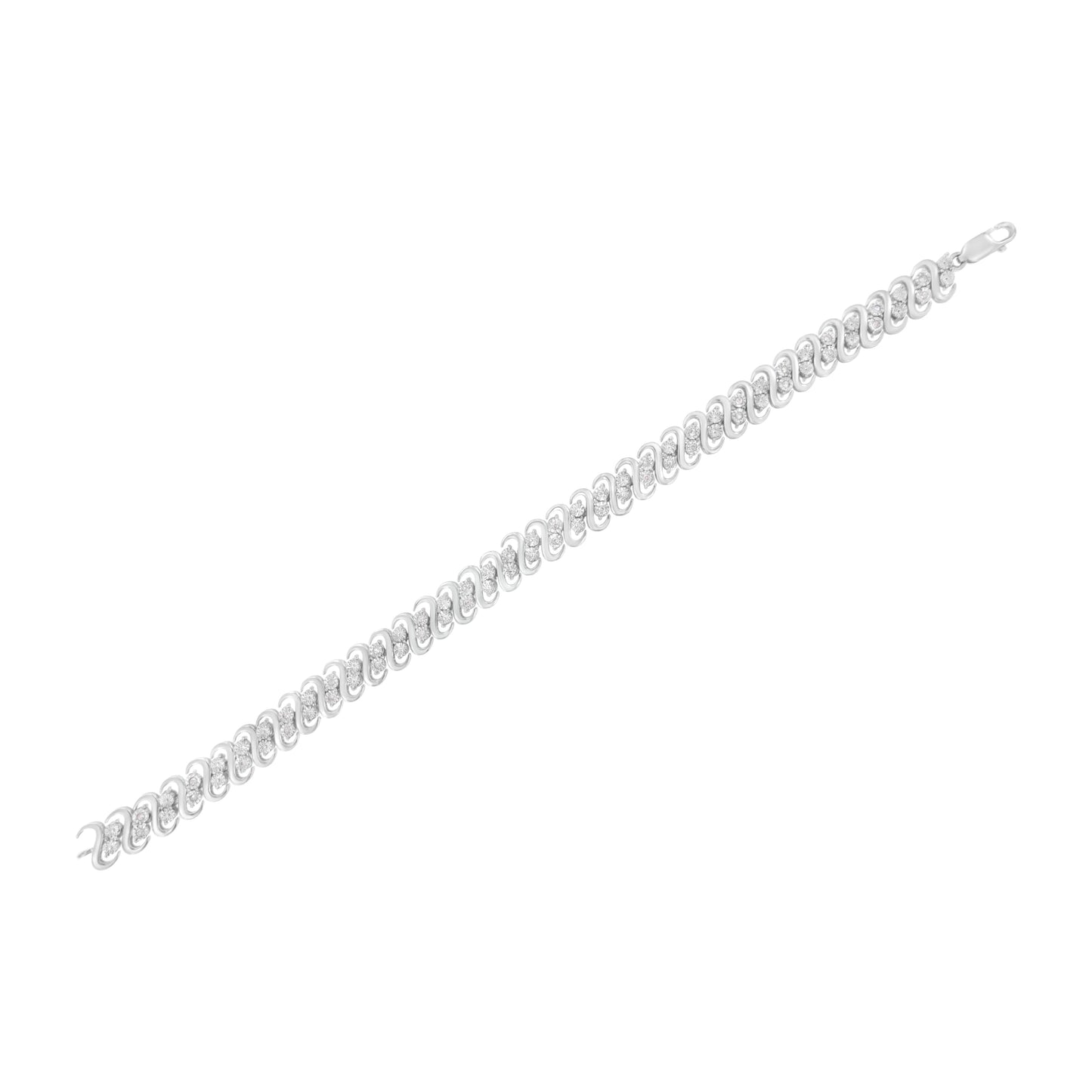 Pulsera de eslabones S de diamantes de doble fila de plata esterlina .925 - Tamaño 7.25