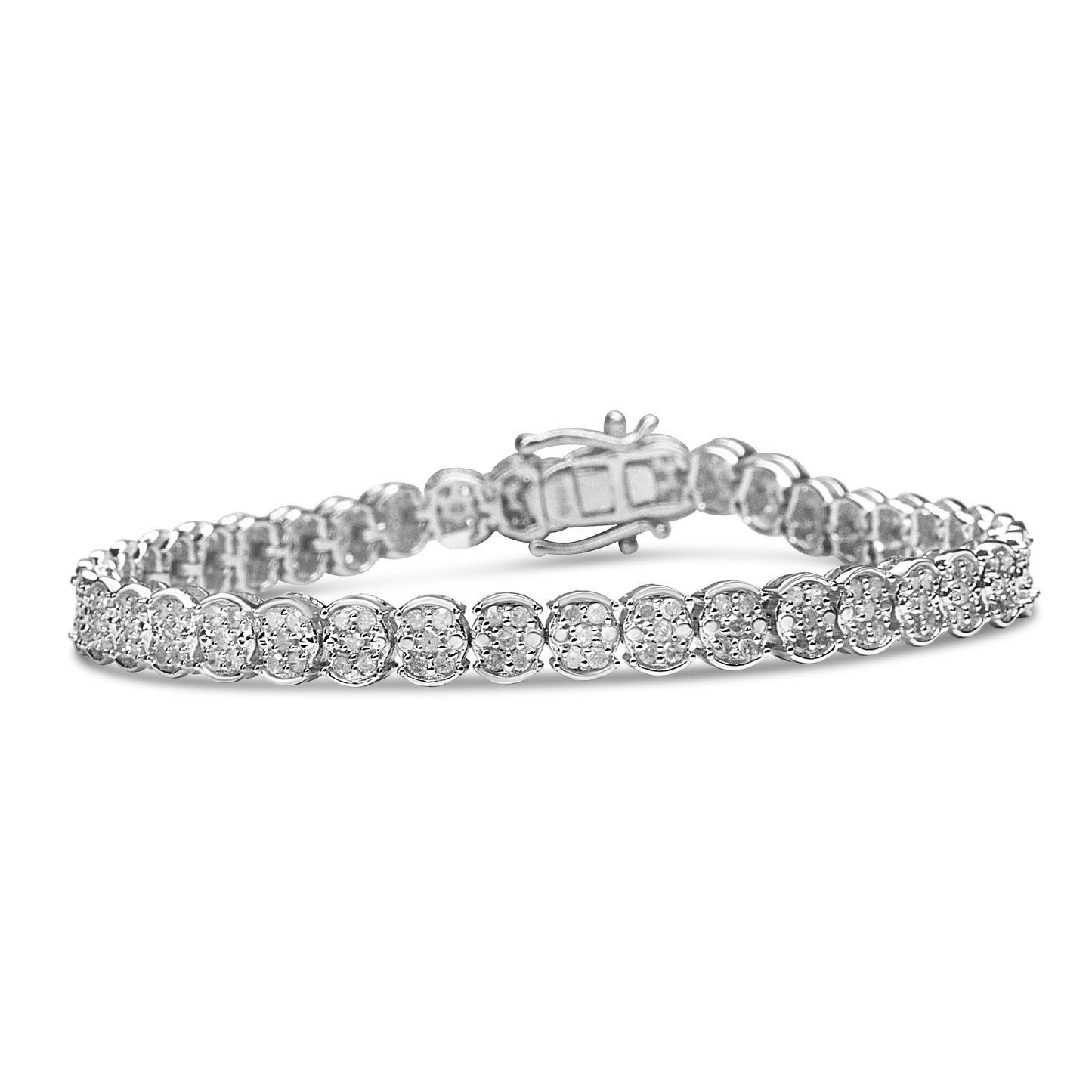 .925 Sterling Silver Diamond Cluster Link Bracelet - Size 7.25"