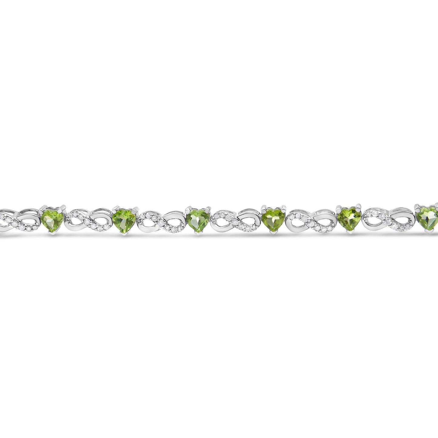Pulsera Infinito de Diamante y Peridoto Creado en Laboratorio de Plata Esterlina .925