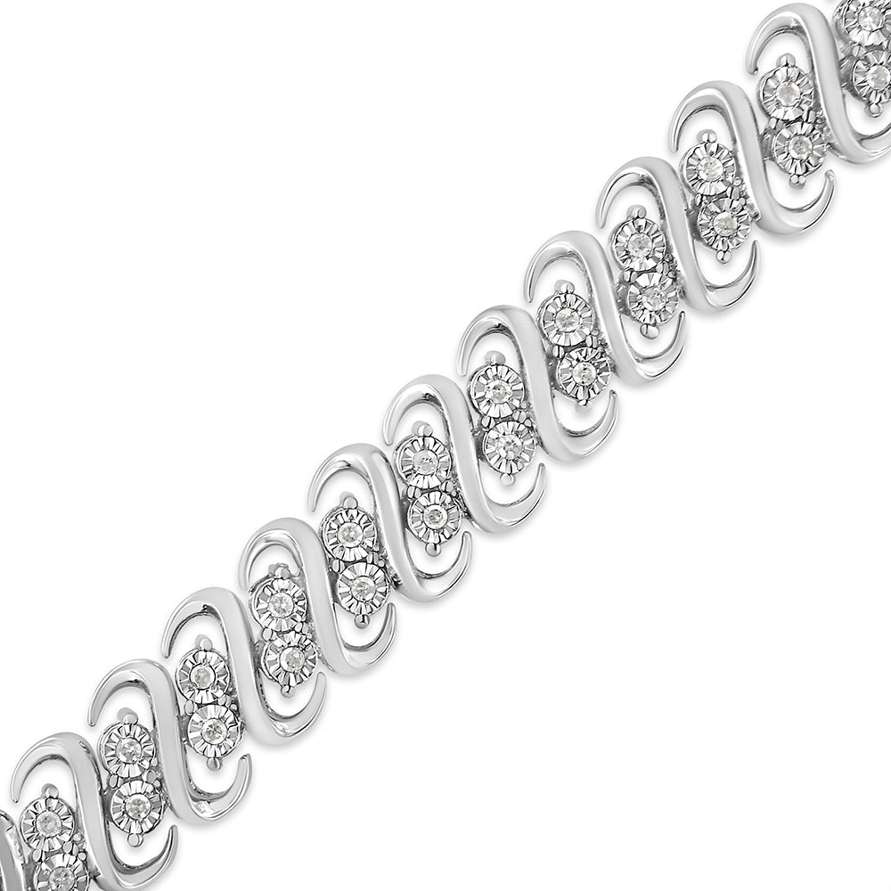 Bracelet en argent sterling 925 avec diamants en double rangée S-Link - 7,5 pouces