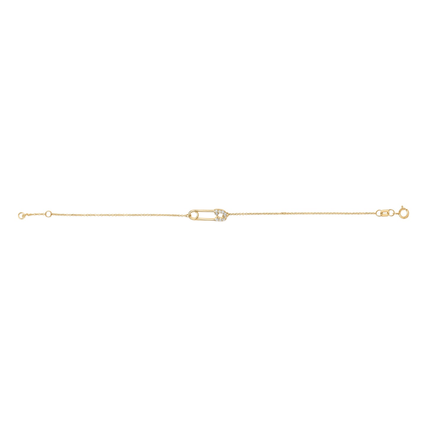 Pulsera Ajustable de Encanto de Clip de Papel de Diamante de Oro Amarillo de 10K - 7.25 Pulgadas