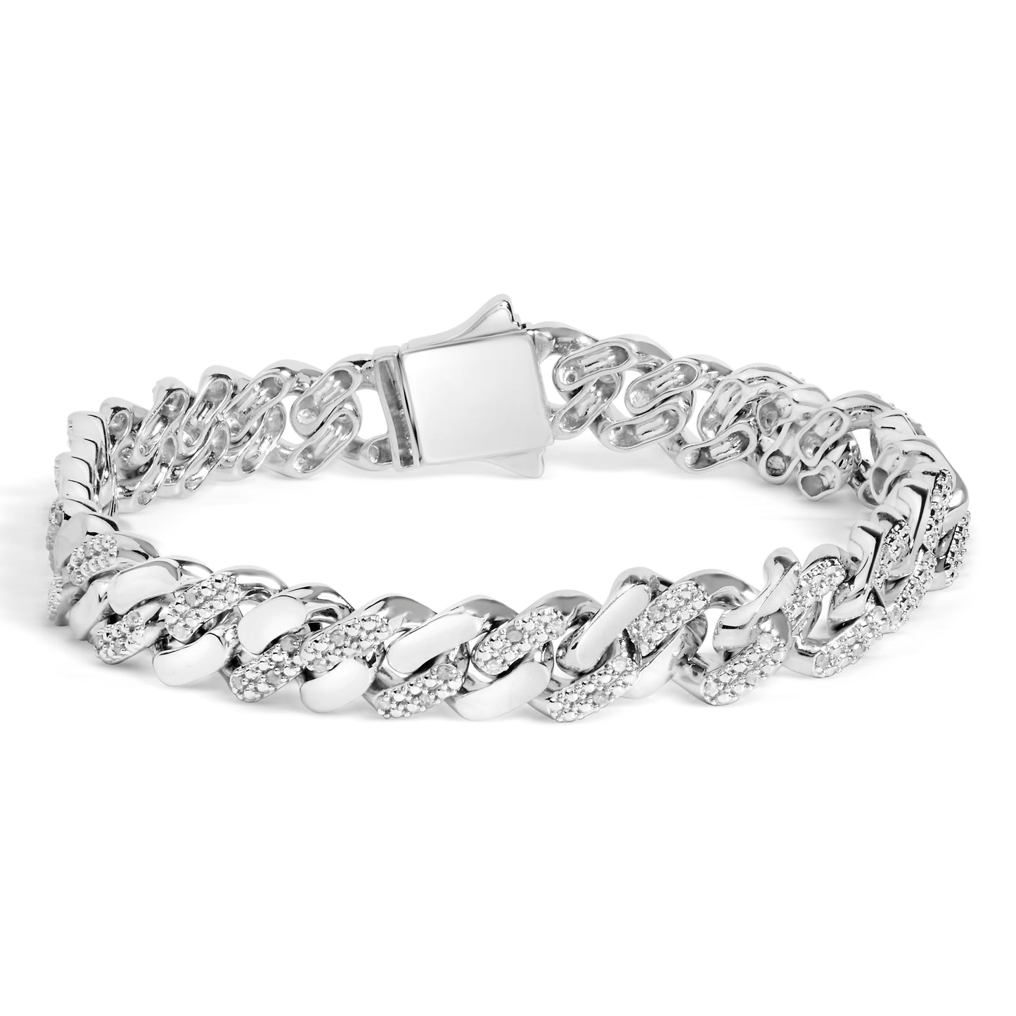Pulsera de cadena cubana de plata esterlina chapada en oro amarillo de 14K con diamantes - 8.5"