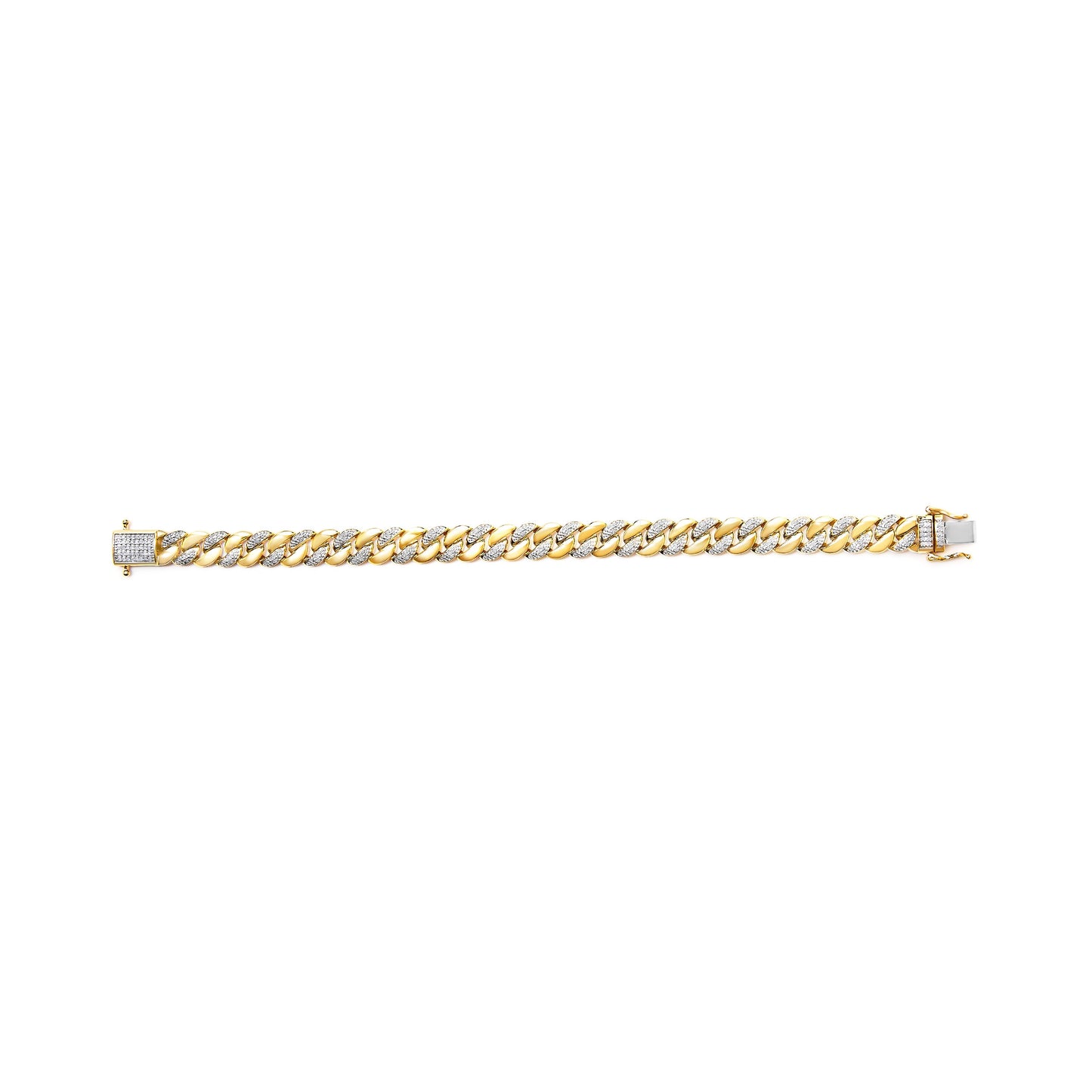 Bracelet cubain en argent sterling plaqué or jaune 14K avec diamants - 7,25"