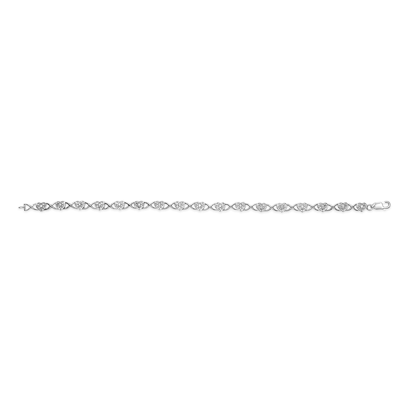 Pulsera de eslabones en forma de corazón con acentos de diamante de plata esterlina .925 - 7.25"