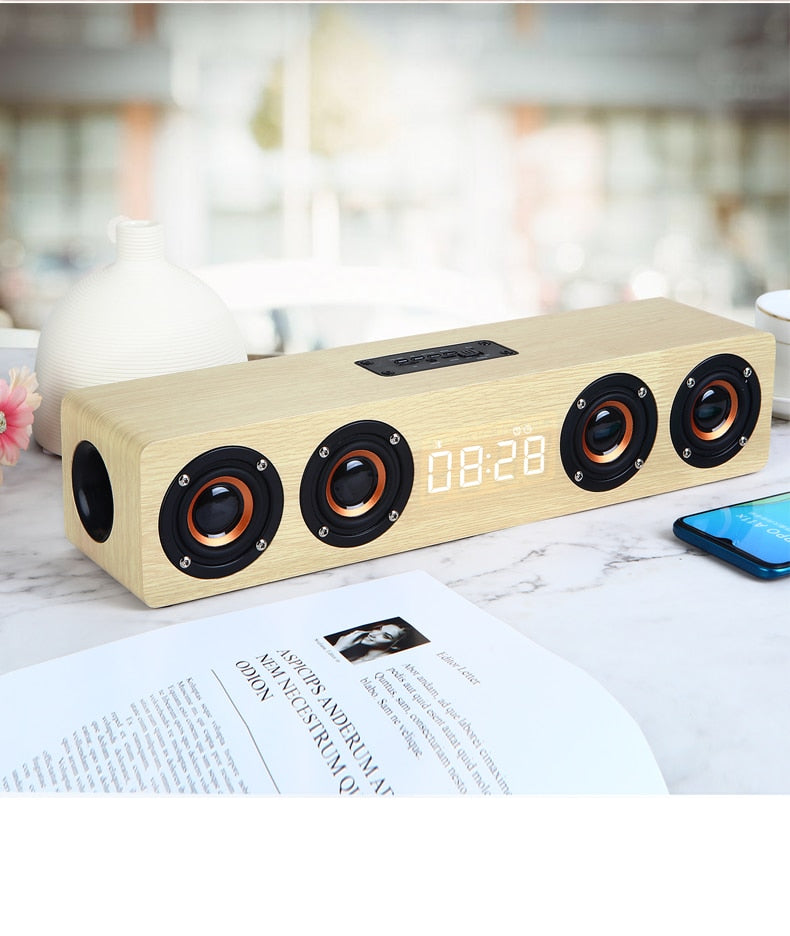 Home theater portable column Bluetooth Speaker Wireless wood speaker Alarm Clock Radio subwoofer Soundbar for TV speaker AUX USB - Korvel