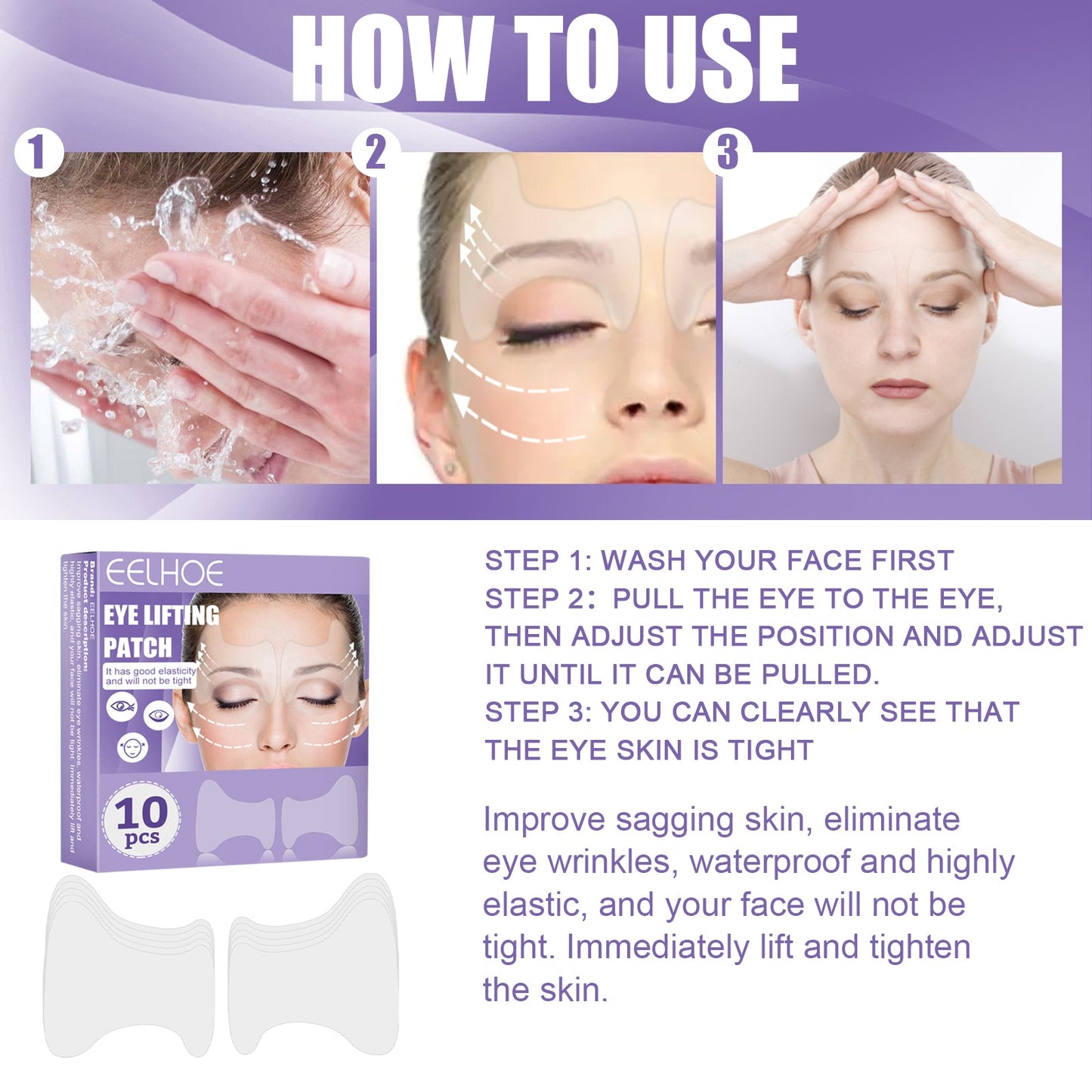 Eye Lifting Patch, Reduces Fine Lines Under Eye Bags Multi-Action Collagen Eye Mask Firming Lift Eye Patch - Korvel