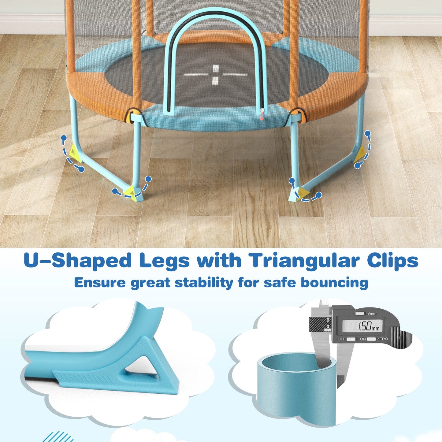 Trampoline de 60 pouces avec barre de gymnastique et anneaux pour enfants - Orange