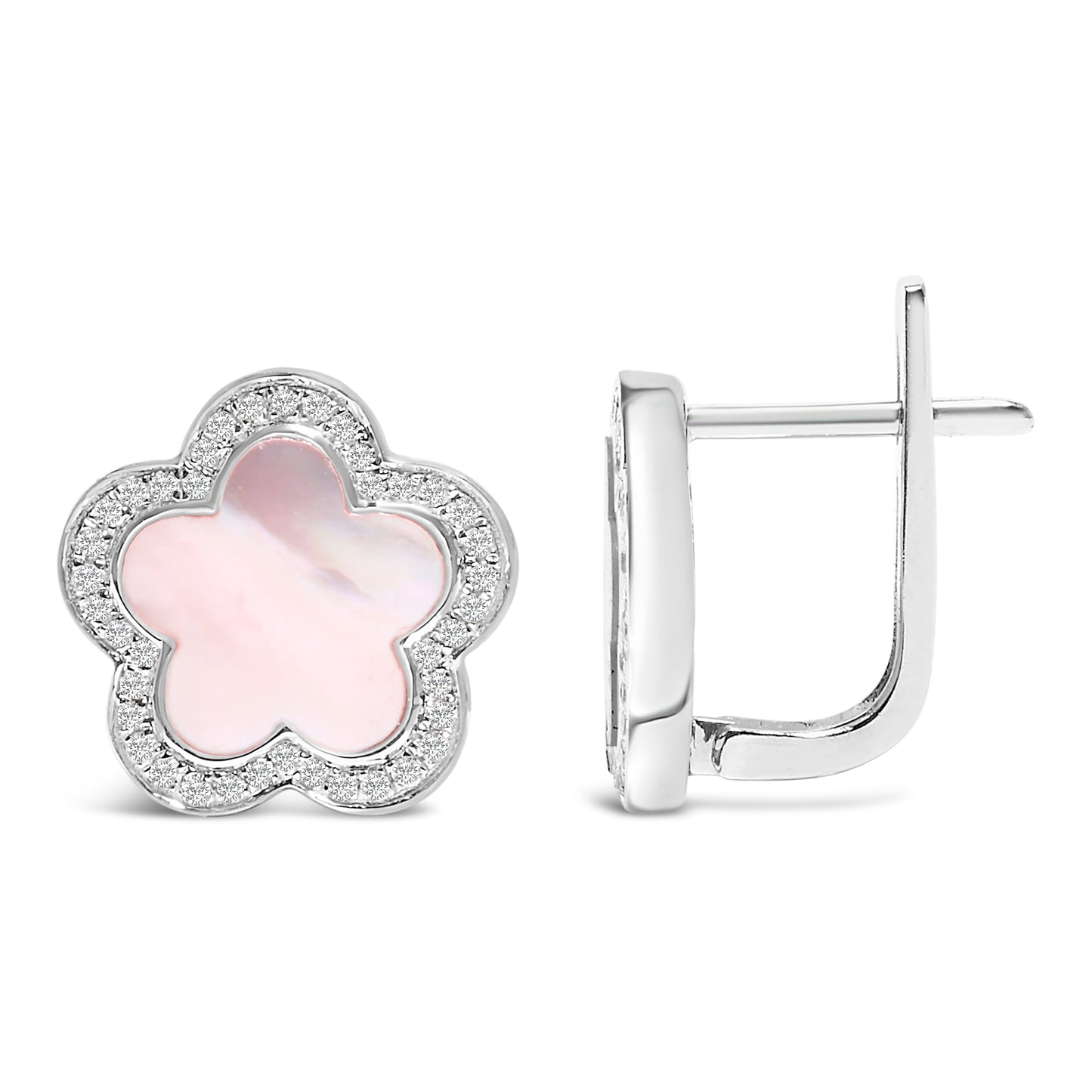 Pendientes de Estrella con Halo de Perla Madre y Diamantes en Oro Blanco de 14K