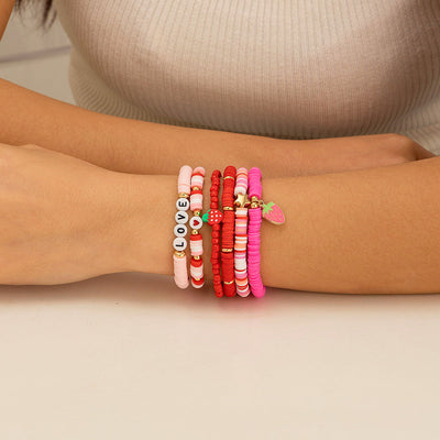 Pulsera de cuentas LOVE elástica de cerámica suave bohemia colorida